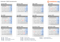 Kalender 2009 mit Ferien und Feiertagen Kambodscha