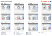 Kalender 2009 mit Ferien und Feiertagen Kanada