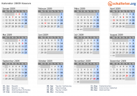 Kalender 2009 mit Ferien und Feiertagen Kosovo