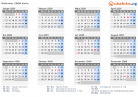 Kalender 2009 mit Ferien und Feiertagen Kuba