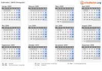 Kalender 2009 mit Ferien und Feiertagen Mongolei