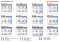 Kalender 2009 mit Ferien und Feiertagen Nigeria