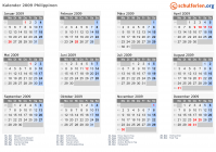 Kalender 2009 mit Ferien und Feiertagen Philippinen