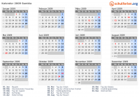 Kalender 2009 mit Ferien und Feiertagen Sambia