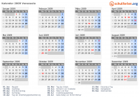 Kalender 2009 mit Ferien und Feiertagen Venezuela