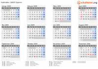 Kalender 2009 mit Ferien und Feiertagen Zypern