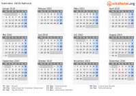 Kalender 2010 mit Ferien und Feiertagen Bahrain