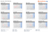 Kalender 2010 mit Ferien und Feiertagen Bolivien