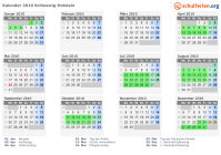 Kalender 2010 mit Ferien und Feiertagen Schleswig-Holstein