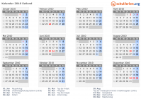 Kalender 2010 mit Ferien und Feiertagen Estland