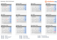 Kalender 2010 mit Ferien und Feiertagen Grönland