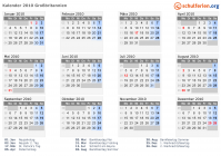 Kalender 2010 mit Ferien und Feiertagen Großbritannien