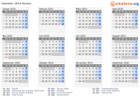 Kalender 2010 mit Ferien und Feiertagen Guinea