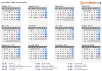 Kalender 2010 mit Ferien und Feiertagen Indonesien