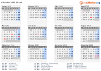 Kalender 2010 mit Ferien und Feiertagen Island