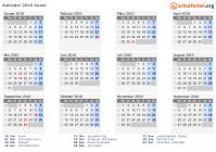 Kalender 2010 mit Ferien und Feiertagen Israel