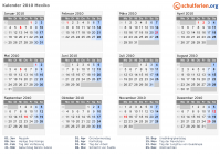Kalender 2010 mit Ferien und Feiertagen Mexiko