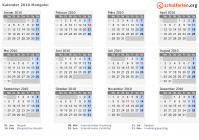 Kalender 2010 mit Ferien und Feiertagen Mongolei