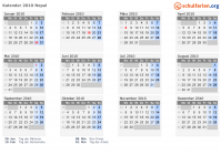 Kalender 2010 mit Ferien und Feiertagen Nepal