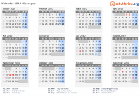 Kalender 2010 mit Ferien und Feiertagen Nicaragua
