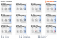 Kalender 2010 mit Ferien und Feiertagen Niger