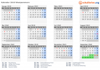Kalender 2010 mit Ferien und Feiertagen Westpommern