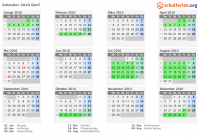 Kalender 2010 mit Ferien und Feiertagen Genf