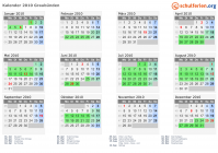Kalender 2010 mit Ferien und Feiertagen Graubünden