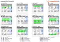 Kalender 2010 mit Ferien und Feiertagen Schwyz