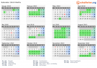 Kalender 2010 mit Ferien und Feiertagen Wallis