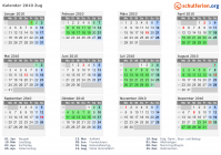 Kalender 2010 mit Ferien und Feiertagen Zug