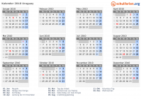 Kalender 2010 mit Ferien und Feiertagen Uruguay