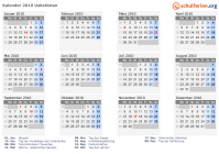 Kalender 2010 mit Ferien und Feiertagen Usbekistan