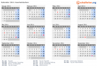 Kalender 2011 mit Ferien und Feiertagen Aserbaidschan