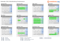 Kalender 2011 mit Ferien und Feiertagen Mecklenburg-Vorpommern