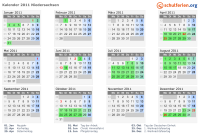 Kalender 2011 mit Ferien und Feiertagen Niedersachsen
