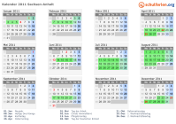 Kalender 2011 mit Ferien und Feiertagen Sachsen-Anhalt