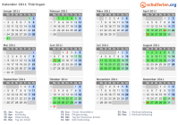 Kalender 2011 mit Ferien und Feiertagen Thüringen