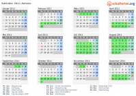Kalender 2011 mit Ferien und Feiertagen Amiens