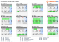 Kalender 2011 mit Ferien und Feiertagen Clermont-Ferrand