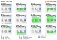 Kalender 2011 mit Ferien und Feiertagen Paris