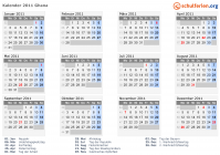 Kalender 2011 mit Ferien und Feiertagen Ghana