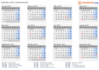 Kalender 2011 mit Ferien und Feiertagen Griechenland