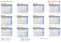 Kalender 2011 mit Ferien und Feiertagen Irland