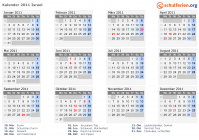Kalender 2011 mit Ferien und Feiertagen Israel
