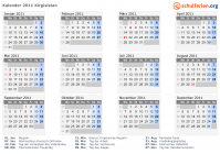 Kalender 2011 mit Ferien und Feiertagen Kirgisistan