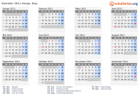 Kalender 2011 mit Ferien und Feiertagen Kongo, Rep.