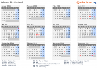 Kalender 2011 mit Ferien und Feiertagen Lettland