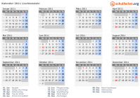 Kalender 2011 mit Ferien und Feiertagen Liechtenstein