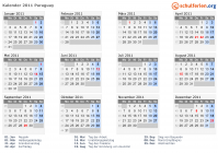 Kalender 2011 mit Ferien und Feiertagen Paraguay